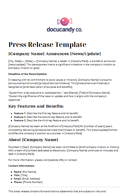 Press Release Template - Professional & Customizable