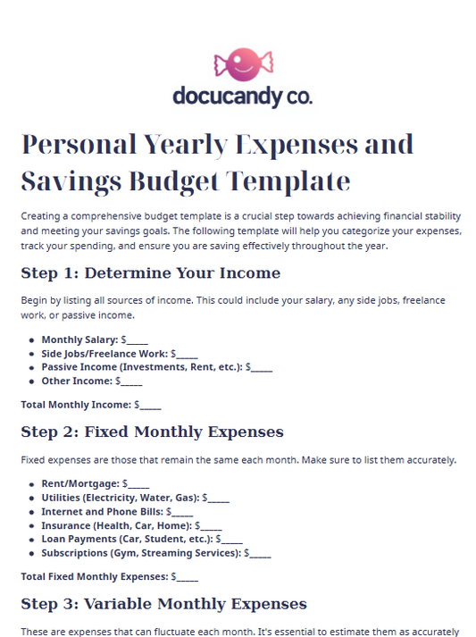 Personal Yearly Expenses and Savings Budget Template - Professional & Customizable