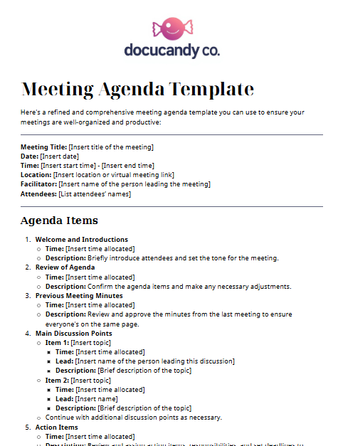 Meeting Agenda Template - Professional & Customizable