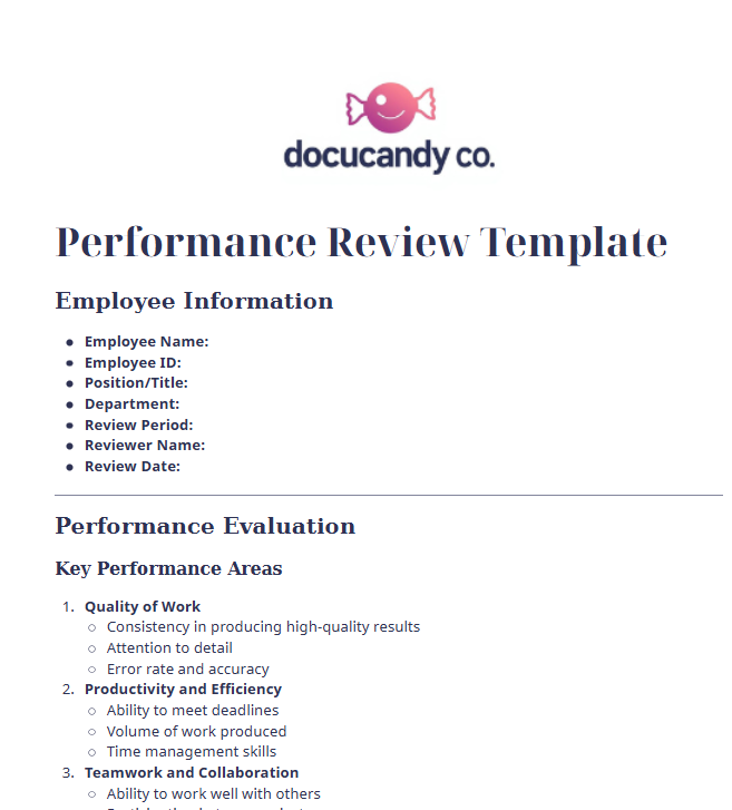 Performance Review Template - Professional & Customizable