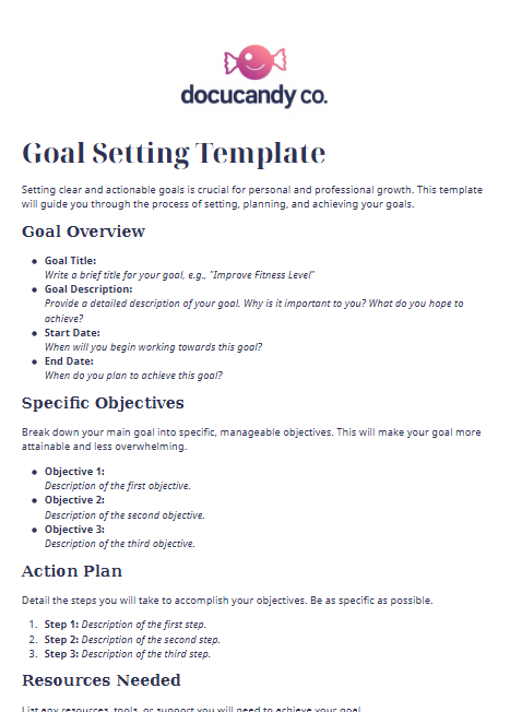 Goal Setting Template - Professional & Customizable