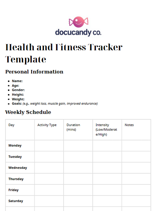 Health and Fitness Tracker Template - Professional & Customizable