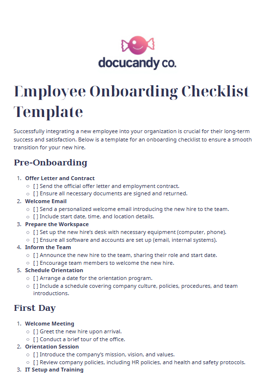 Employee Onboarding Checklist Template - Professional & Customizable