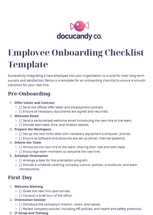 Employee Onboarding Checklist Template - Professional & Customizable