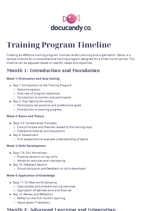 Training Program Timeline Template - Professional & Customizable